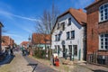 Historic houses in the pedestrian zone in Hooksiel. Germany